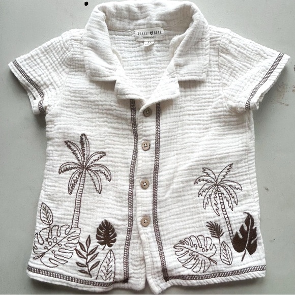 Rabbit + Bear Other - Rabbit + Bear Organic Cotton Embroidered Button Down Toddler Baby Boy 3T
